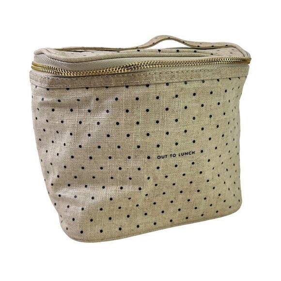 Kate Spade New York Out to Lunch Beige Black Polka Dot Tote Bag Handbag Cooler - Picture 1 of 16